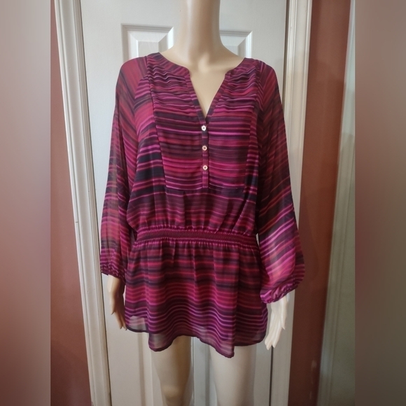 Calvin Klein Tops - Calvin Klein women's size large blouse stripped long sleeve shirt top
